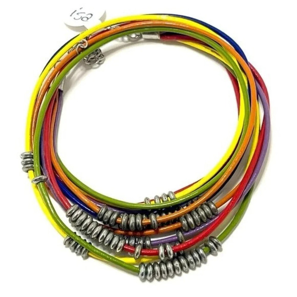 Handmade Leather Multi Strand Bracelet with Metal Beads​​ - Picture 2 of 3